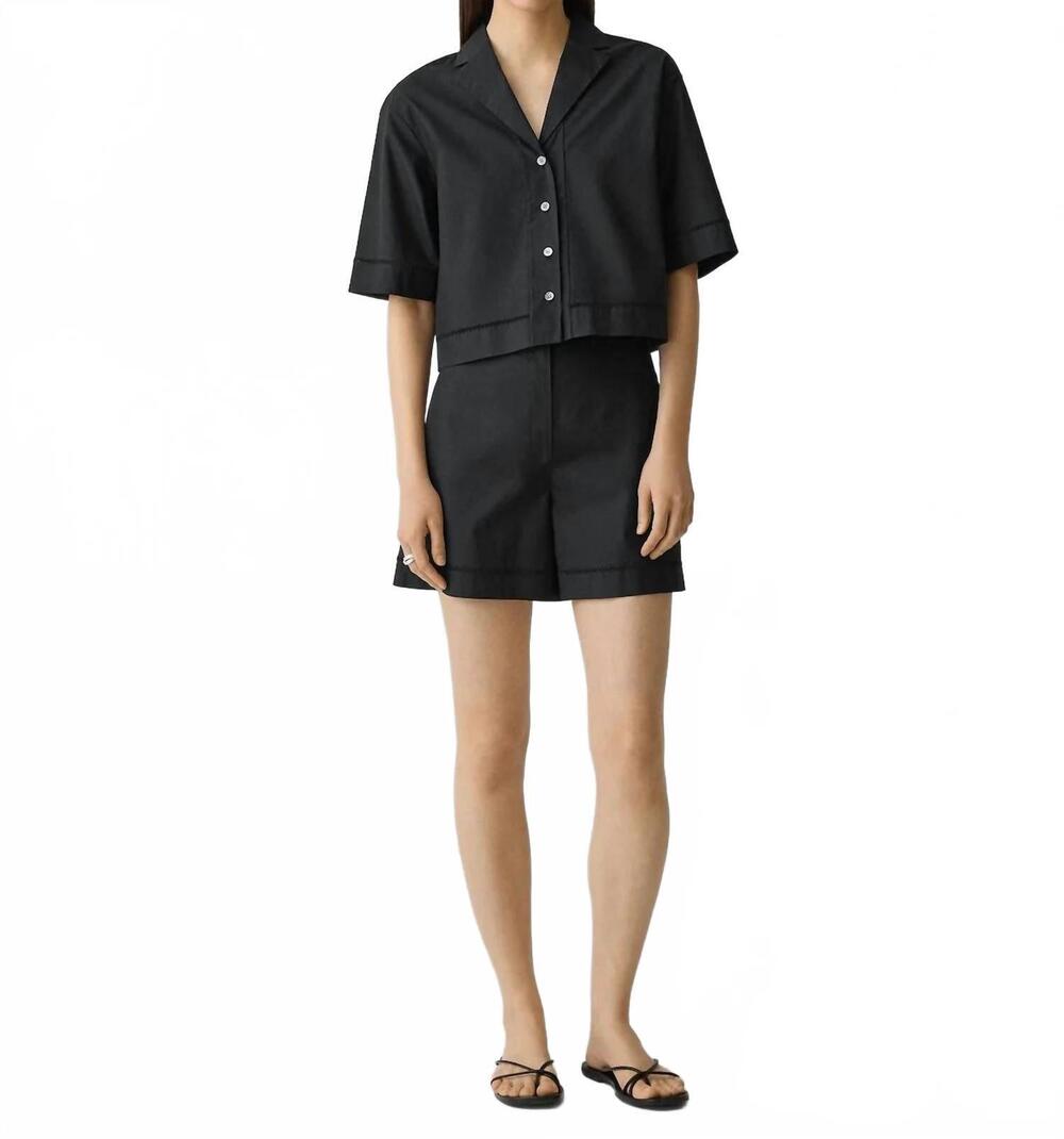 NEW THEORY city poplin eyelet shorts in black